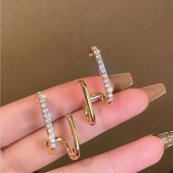 COPY - Rhinestone Gold Cuff Earrings - Picture 2 of 3